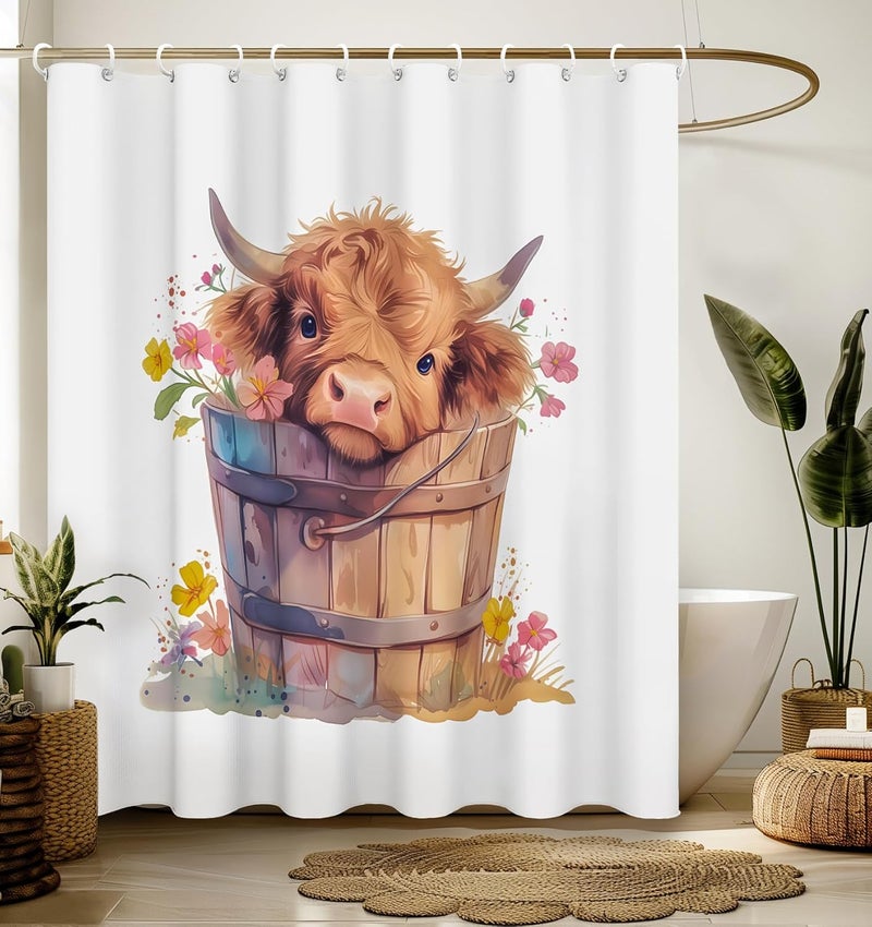 Stanoha Shower Curtain for Bathroom Stall Boho Modern Cute Aesthetic Decorative Girly Waterproof Unique Highland Cow Girls Chic Print Design Teen Pretty Women Cortinas de Baño Bathtub 72 x72 Inch - Image 1